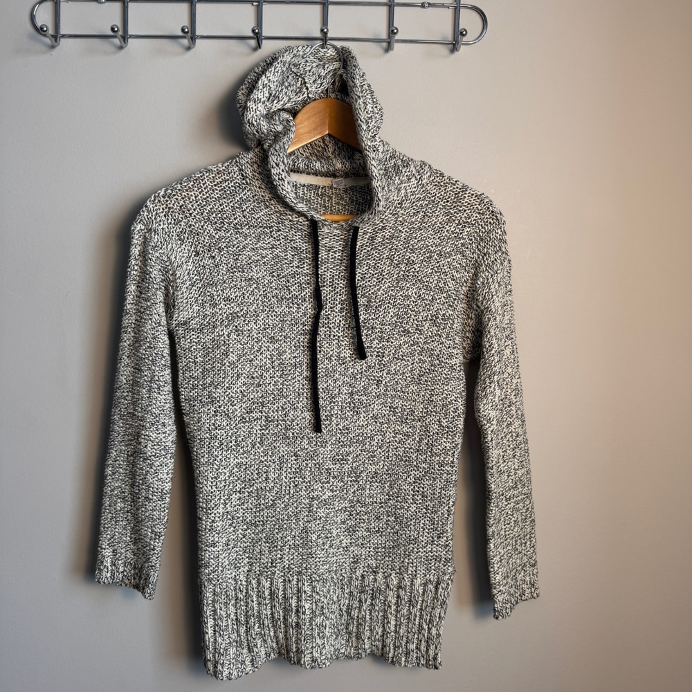 Womens Speckled Knit Hoodie Pullover Sweater XS Marled Cream Oversize Y2K Preppy